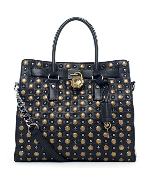 hamilton tote michael kors black|Michael Kors Hamilton studded tote.